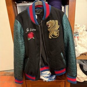 Bebe Black and Blue Embroidered Jacket